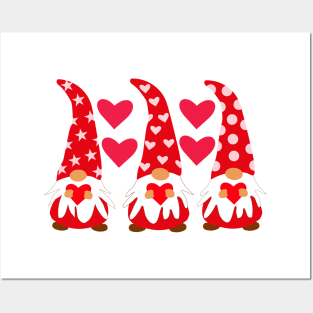 Valentine  red Gnomes Holding Hearts Valentine's Day Gnome Posters and Art